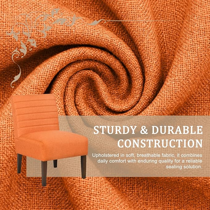 Armless Accent Chair Mid Century Modern Upholstered Living Room Chairs Accent Dining Chair Sofa with Solid Wood Legs Lounge Reading Chair for Bedroom Office (Orange)