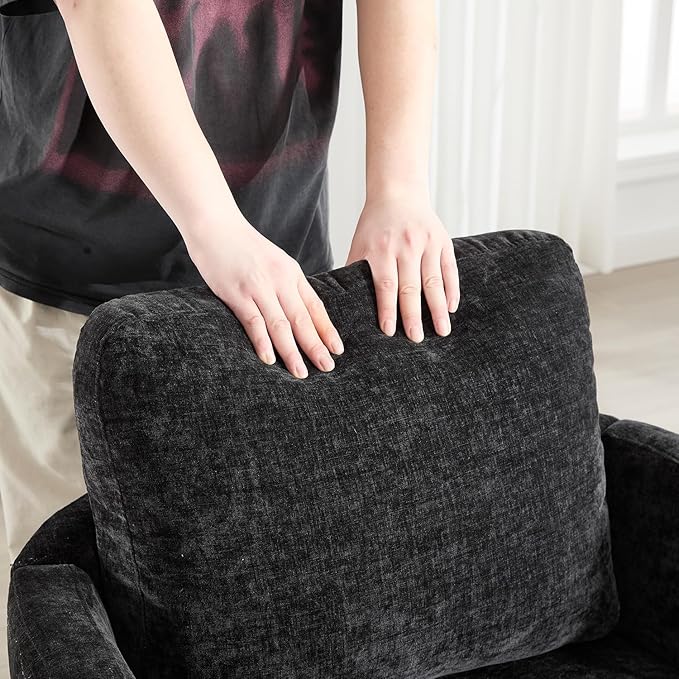 360° Swivel Accent Armchair Chair Swivel Black Round Barrel Chair Upholstered Chenille Accent Chairs for Living Room Bedroom Reading