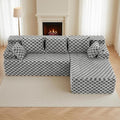 96.8 Boneless Couch Cloud Modular Sectional Sofa with L Shaped Chaise Modern Upholstered Deep Seat Boneless Couches Lounge with 5 Pillows for Living Room Bedroom(Gray Checked Right Facing Chaise)