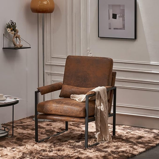 Mid-Century Armchair with Solid Wood FrameLiving Room Chair with Extra-Thick Padded Backrest and Seat CushionSingle Sofa Chairs with Non-Slip Feet105° Slop BackLinen Accent Chair for ClubOffice
