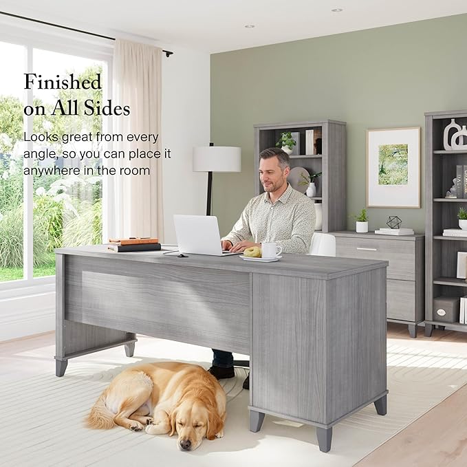 Bush Home 72-inch Home Office Desk with Drawers Large Computer Table for Personal Workspace Somerset Collection Platinum Gray
