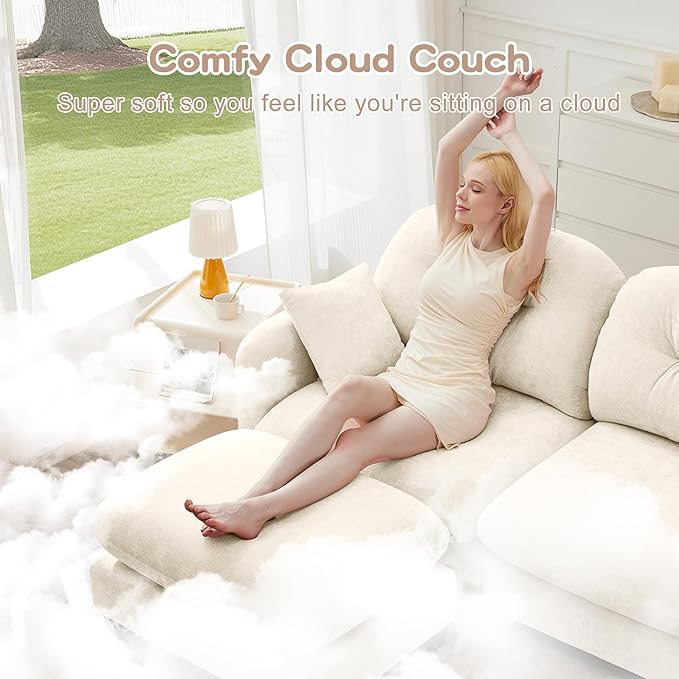 74 Modular Sectional Sofa Cloud Couch Modern Loveseat Sofa Deep Seat Sectional Couches for Living Room Comfy Chenille Couch for Small Spaces Oversized Modular Couches for BedroomBeige