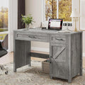 Farmhouse 47 Executive Desk Computer Desk with Drawers and Storage Cabinet Workstation for Home Office and Study.(Grey)