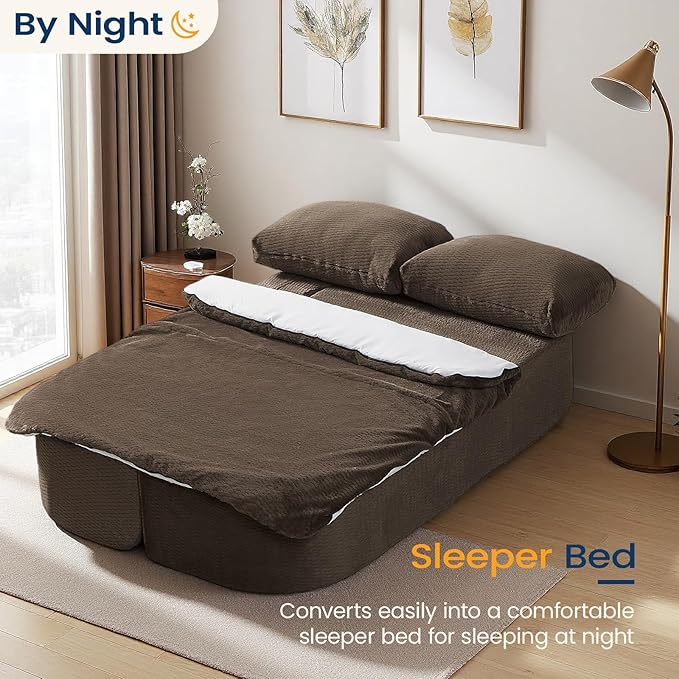 74.8 Inch Convertible Sleeper Sofa Bed Compressed Loveseat Sofa Folding Floor Mattress with Pillows and Blanket Small Couches for Living Room Bedroom Lounge No Assembly Required (Dark Brown)