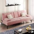 Shintenchi Futon Sofa Bed Velvet Foldable Couch Reclining Sleeper with Removable Armrests Upholstered Loveseat Sofa Couch with Folding Cup Holders for Home Office Pink