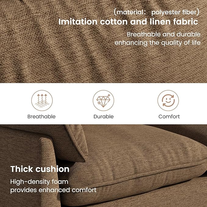 2 Seats Brown Sofa 82.67 Extra Large Comfy Loveseat Deep Seat Sofa Bed with 2 Pillows &amp Armsrest for Living Room Durable Modern Farmhouse Home Sofa Couch