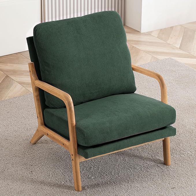 Mid Century Modern Accent Chairs for Living Room 23” Wide Comfy Chair for Bedroom Small Cozy Corduroy Reading Chairs for Adults 108° Lounge Arm Chair Indoor with Detachable Cover 5.5 Foam Cushion