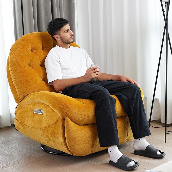 EONIX Stylish Power Swivel Rocker Recliner Chair for Living Room Rocking All Positions Dual Motor Independently Controlled Backrest and Headrest SXXY005021 Orange