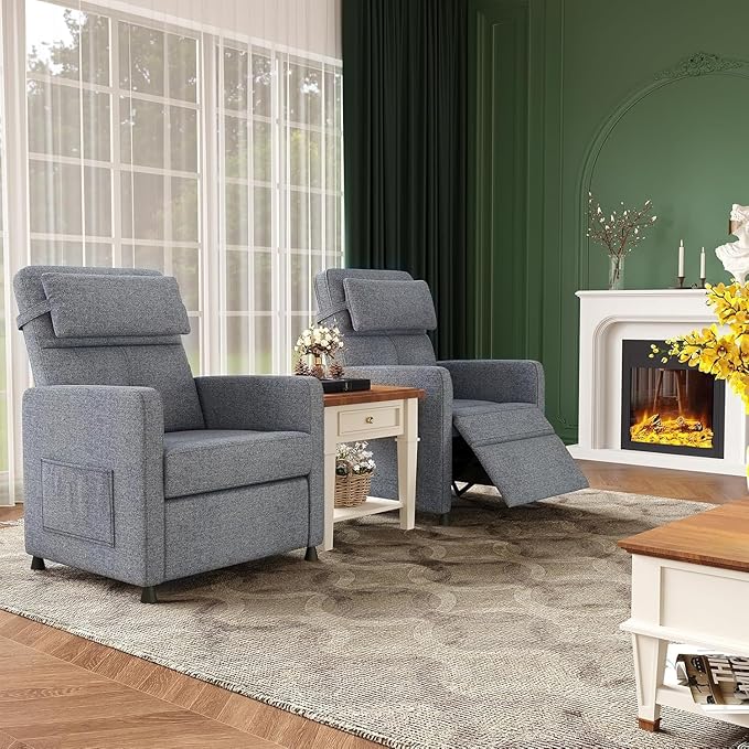 PeakPursuit Power Recliner Chair with Electric Adjustable Back USB Port &amp Side Pockets Single Overstuffed Recliner Chair for Living Room Bedroom or Home Theater Grey