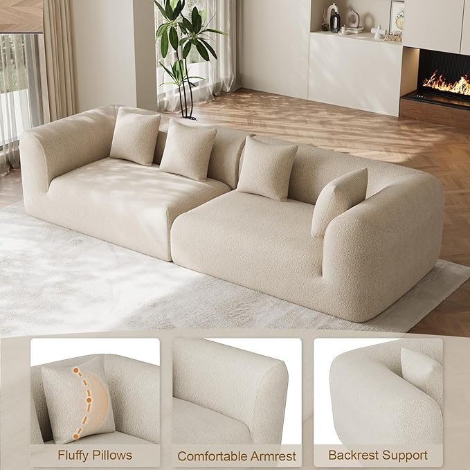 120 Oversized Sectional Couches for Living Room Comfy Plush Boneless Modular Sectional Sofa Modern Modular Couch Chenille Cloud Couch Sectionals 4 Seater No Assembly Needed Beige White