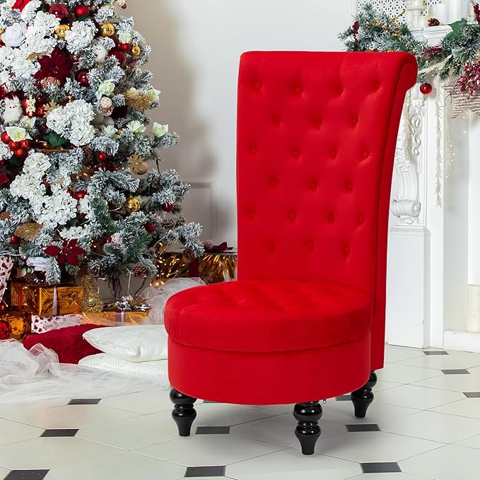 ECOTOUGE Queen Throne Chairs for Party Royal Design High Back Armless Chair with Sturdy Wood Legs for Bedroom Red