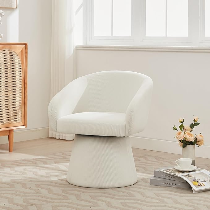 Christopher Knight Home Roach Corduroy Upholstered 360° Swivel Accent Chair Wood Frame Barrel Swivel Chair Super Comfort Single Lounge Sofa with Rotation for Living Room/Bedroom Beige