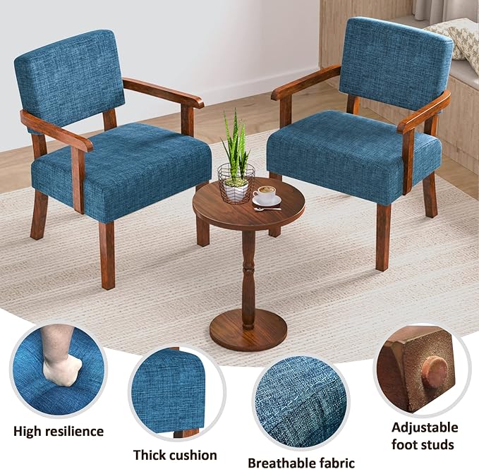 Accent Chair Set of 2 with Table Living Room Chairs with Soft Seat and Armrests for Living Room Bedroom Reading Room Waiting Room Lake Blue (AC01)