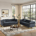 Chesterfield Velvet Button Tufted Sofa 2-Pieces 82 inch Modern 6-Deep Seater Couch Retro Style Upholstered Comfy Loveseat Sofa for Living Room Bedroom Apartment Office Black