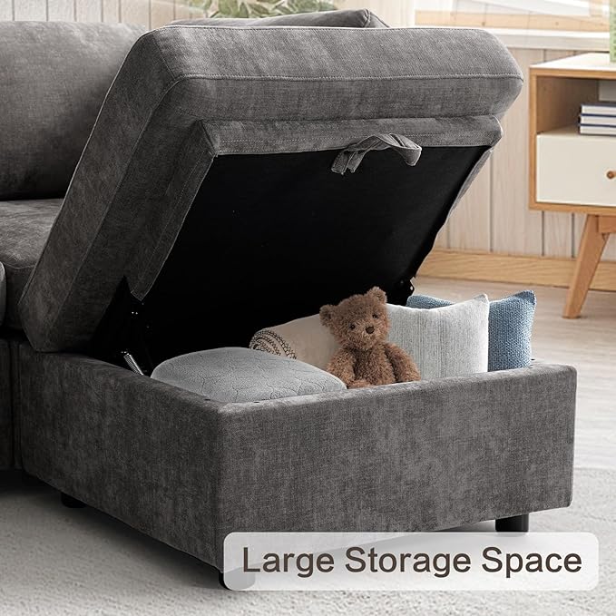 Modular Sectional Sofa 96 inches 3 Seater Modern Corduroy Sofa Set Upholstered Couches for Living Room Bedroom(Grey 3 Seater)