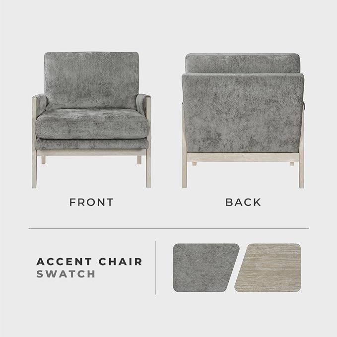 Lexicon Living Room Accent Chair with Wire-Brushed Light Brownish-Gray Wood Frame Chenille Upholstered Arm Chair with Wrapped Arm Rest Thick Seat Cushion Brownish Gray