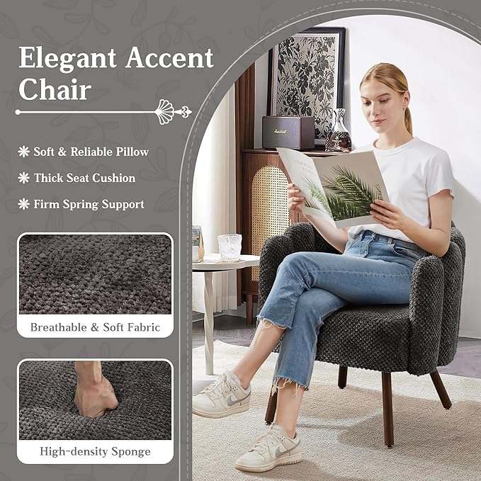Accent Chair for Bedroom Shell Shaped Corduroy Vanity Chair with Pillow Living Room Decorative Armchair with Removable Petal Backrest Small Single Reading Sofa for Makeup Nail Office