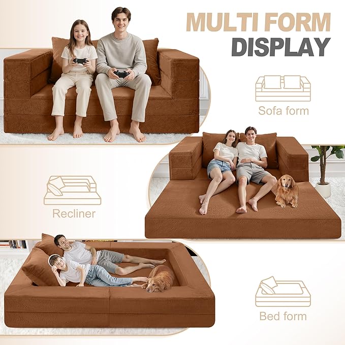 Futon Sofa Bed with Pillow 3-in-1 Sleeper Sofa Bed with Removable Cover Convertible Floor Sofa Bed No Assembly Boneless Couch for Living Room Bedroom