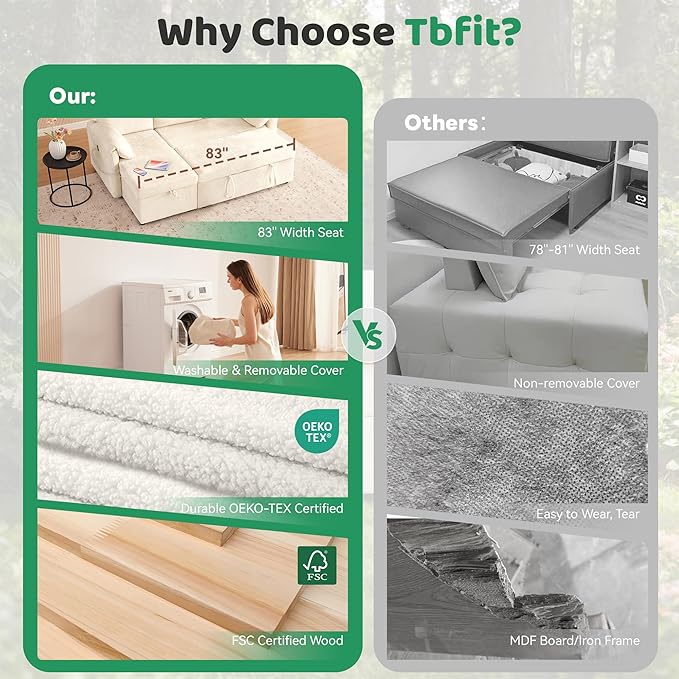Tbfit Pull Out Sofa Bed with Chair 3 in 1 Sleeper Sofa Couch with USB &amp Storage Chaise Comfy Convertible Sleeper Sofas for Living Room Small Spaces White