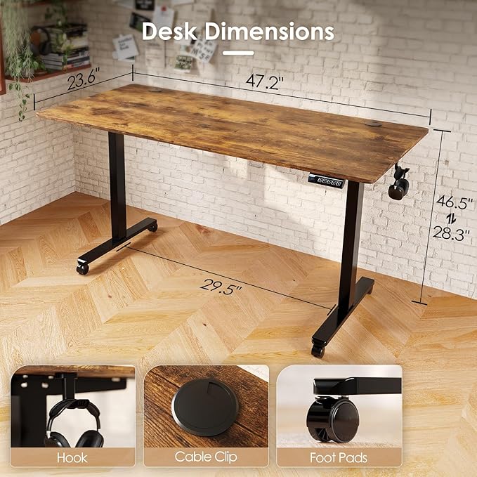 Monomi Electric Height Adjustable Standing Desk 48x24 Inches Ergonomic Home Office Sit/Stand Up Desk(Vintage Brown)