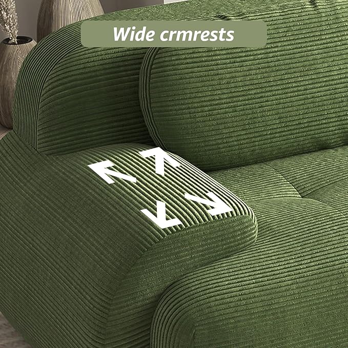 80 Modern Love Seat Boneless Couches for Living Room Corduroy Cloud Couch Sectional Green Modular Sectional Sofa Loveseat Sofa with 2 Ottoman Sofas para Sala Deep Seat Couch (Green 2+2 Set)