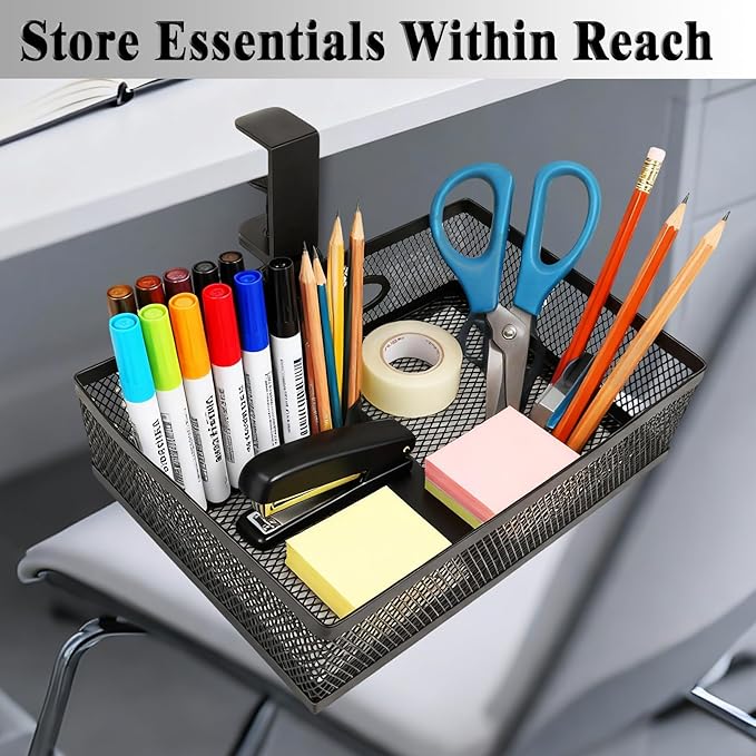 Under Desk Organizer 360° Swivelunder Desk Drawer Clamp-On No Drill InstallationSturdy Mesh Storage Drawer for OfficeDrawing Room and Kitchen RoomArt Supplies and More(Without Cup Holder)