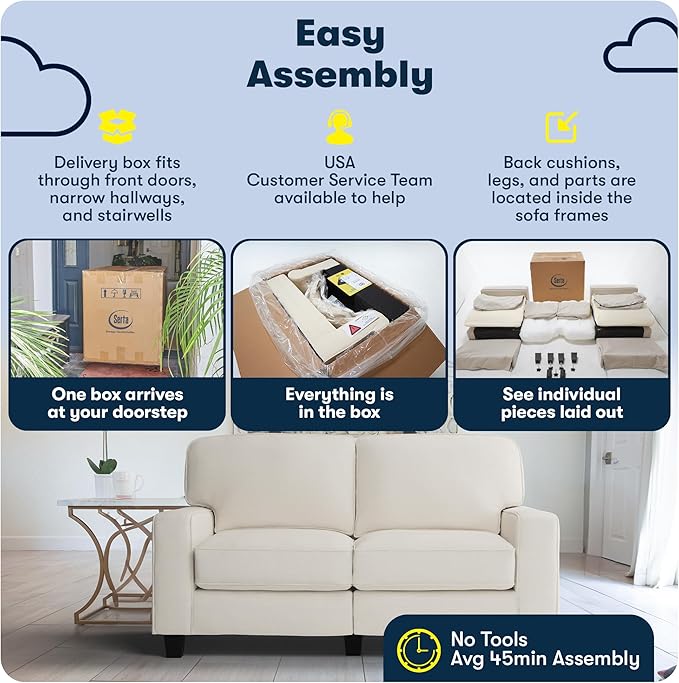Serta Palisades 73 Track Arm Sofa Easy Care Polyester Soft Pillow Back Pocket Coil Seat Cushions Removable Covers Loveseat or Couch for Small Spaces Living Rooms or Bedrooms Pebble Gray