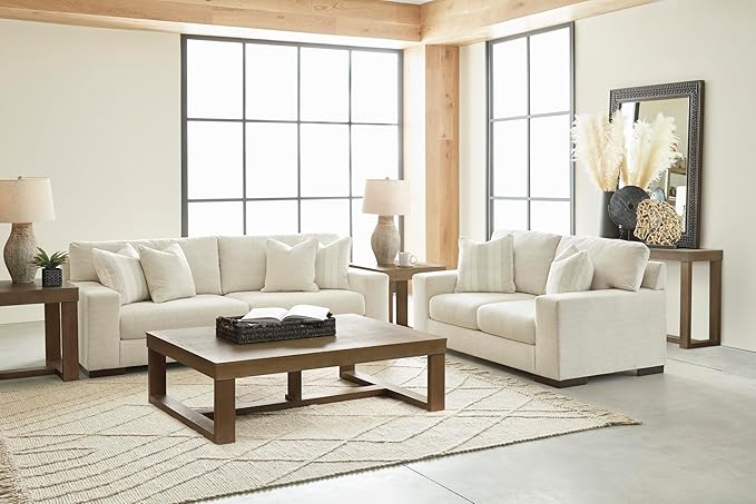Signature Design by Ashley Maggie Contemporary Upholstered Sofa with Accent Pillows Off-White