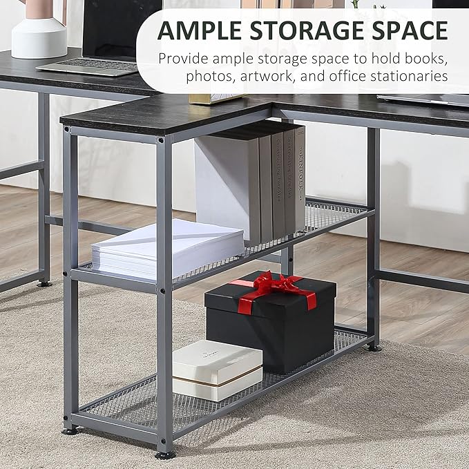 83 Two Person Computer Desk with 2 Storage Shelves Double Desk Workstation with Book Shelf Long Desk Table for Home Office Black