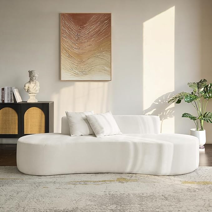 94.5 Boneless Sofa with 2 Pillows 3 Seater Compressed Foam Sofa with Half Moon Design &amp Deep Seat No Assembly Required Modern Cloud Couch for Living Room Ivory