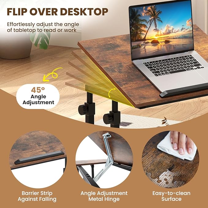 Giantex Mobile Standing Desk Adjustable Rolling Computer Desk w/Tilting Desktop &amp Storage Shelves PC Laptop Table Small Compact Desk on Wheels for Small Space Living Room &amp Bedroom (Rustic