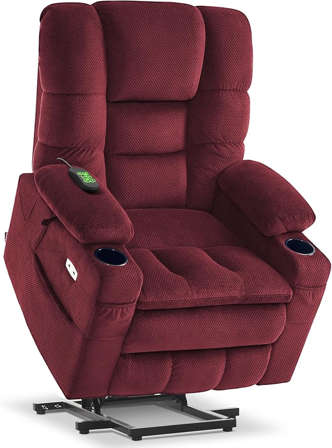 MCombo Triple Motor Power Lift Recliner Chair with Massage and Dual Heating Adjustable Headrest for Elderly People Fabric 7632 (Burgundy Medium)