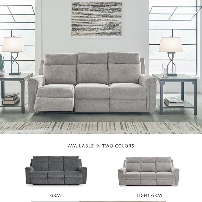 Signature Design by Ashley Barnsana Minimalist Power Reclining Sofa with USB Charging Ports Light Gray