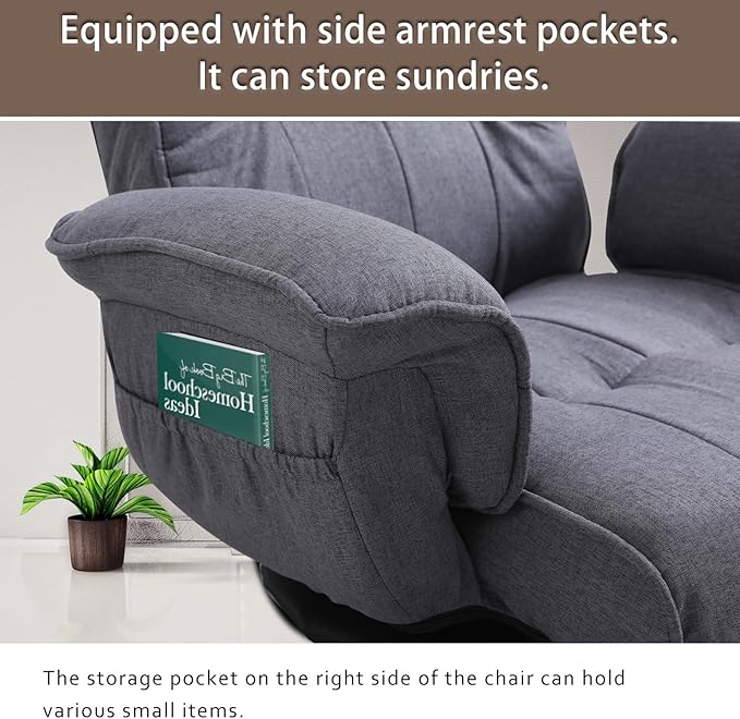 FLOGUOR 360 Degree Swivle Adjustable Floor Chair Chaise Lounge Indoor Folding Lazy Sofa with Armrests and Side Pocket Adults Gaming Chairs for Living Room Bedroom Factory Price 201 (GR)
