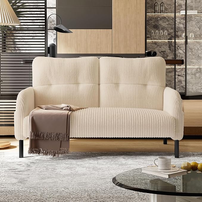 48 Small Loveseat Sofa for Small Space Corduroy Love Seat Couches with Black LegsComfy Couchs for Living Room Bedroom Apartment OfficeMid Century Modern Couch (Beige)