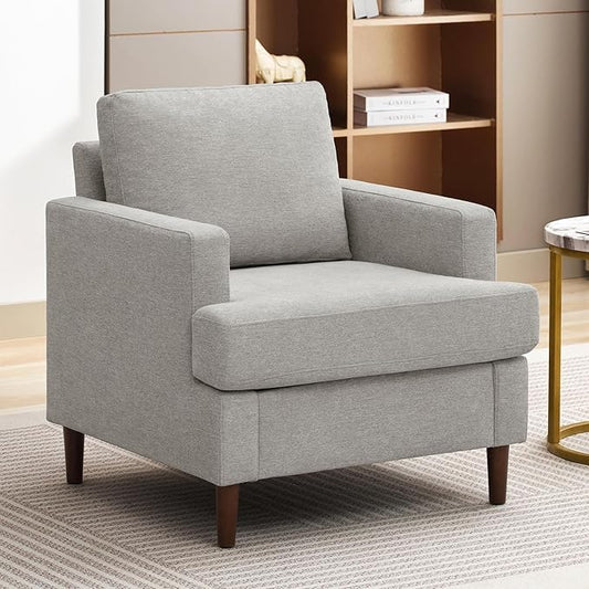 Mid-Century Accent ChairModern Linen Fabric Armchair for Living RoomComfy Upholstered Reading Accent Chairs for BedroomSingle Sofa Chair with Wood Legs (Light Grey 1 Pack)