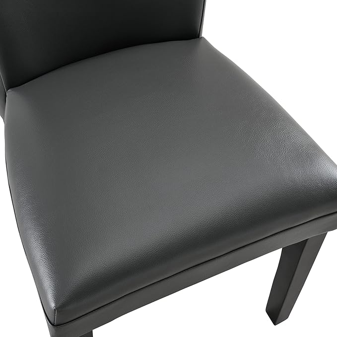 MODERION Set of 2 Dinning Chairs with Solid Wood Leg Upholstered Kitchen Chairs with Leather PU Skin Accent Chairs with High Back Simple Office ChairsHolds 300 LbsEasy Assembly Grey CY1331GY