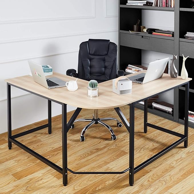55-inch L Shaped Computer Desk Spaces Saving Gaming Desk Home Office Study Writing Table Workstation for Corner (Natural)