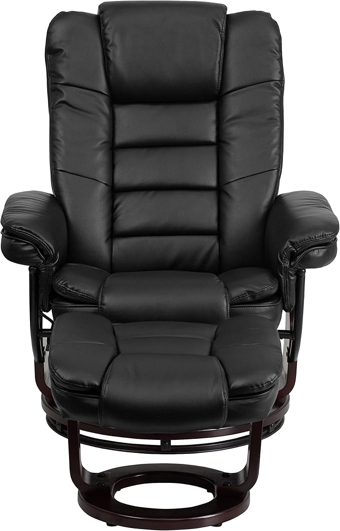 Flash Furniture Bali Contemporary Multi-Position LeatherSoft Recliner Chair with Ottoman 360-Degree Swivel Recliner Chair and Ottoman Set Black
