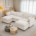 108 U Shaped Couch Modular Sectional Sofa Chenille Cloud Couch with Movable Ottoman 3 Deep Seat Small Sectional Couch Comfy Couch for Living Room (Beige 3 Seater with 2 Ottoman)
