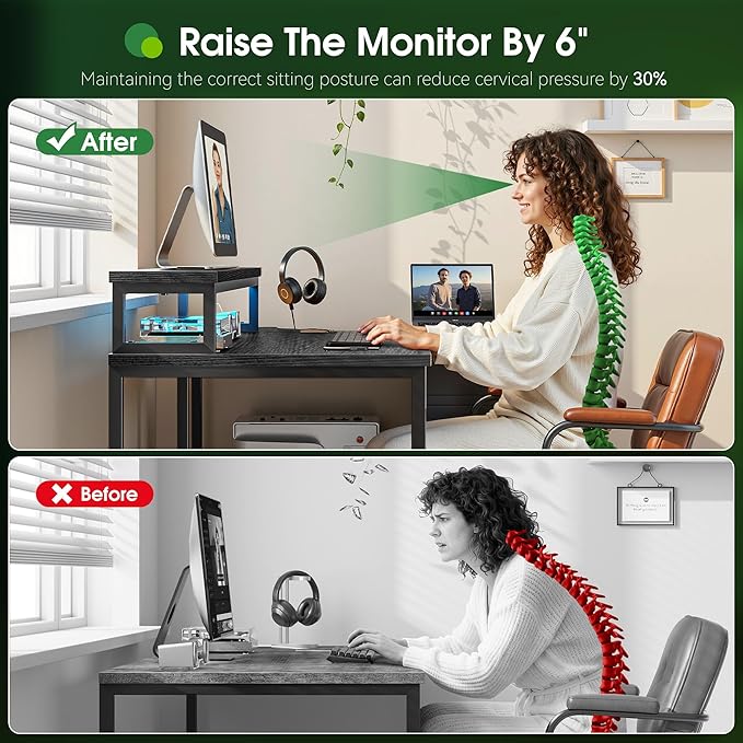 EnHomee L Shaped Gaming Desk with LED Lights &amp Power Outlet 48Inch Reversible Office Desk with Monitor Stand Corner Computer Desk with 3 Drawers for GamingStudy RoomHome OfficeBedroomBlack