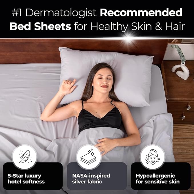 Silvery Silver Infused Bed Sheets Set - Ultra-Soft Temperature-Regulating Fabric with Self-Cleaning Technology™ That Stays Fresh 3X Longer for Hygienic Sleep (Gray California King)