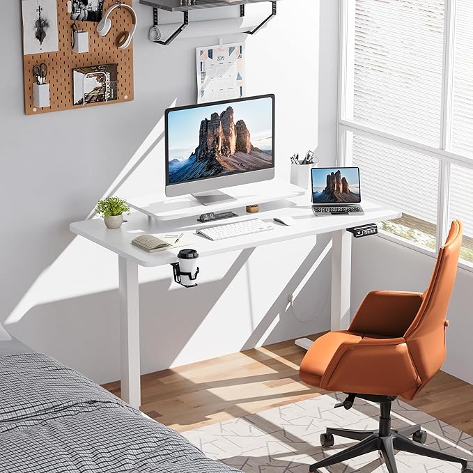 JUMMICO Electric Standing Desk Adjustable Height Desk 47 x 24 Inch with Monitor Stand Home Office Computer Desk (White)