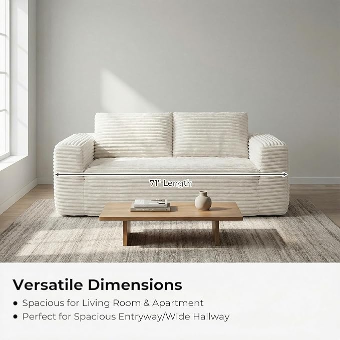 LIKIMIO 71 Boneless Loveseat Sofa in a BoxCorduroy Deep Seat Cloud Couch No Assembly Required Space-Saving Design for Compact Living Room Apartment Home Office Beige