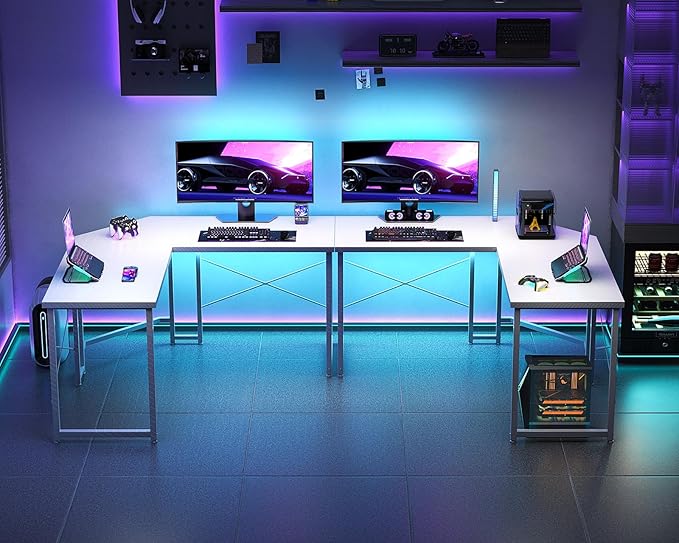 Casaottima L Shaped Gaming Desk Corner Desk Gaming Table for Home Office Computer Desk Sturdy Writing Workstation for Small Space Easy to Assemble 51 inch Carbon Fiber Surface White