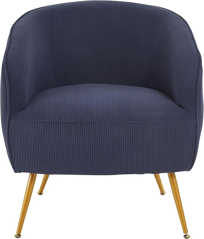 Modern Corduroy Accent Chair with Gold Metal Legs Channel Back Design and Soft Upholstery Comfortable Seating for Living Room Bedroom or Office Blue