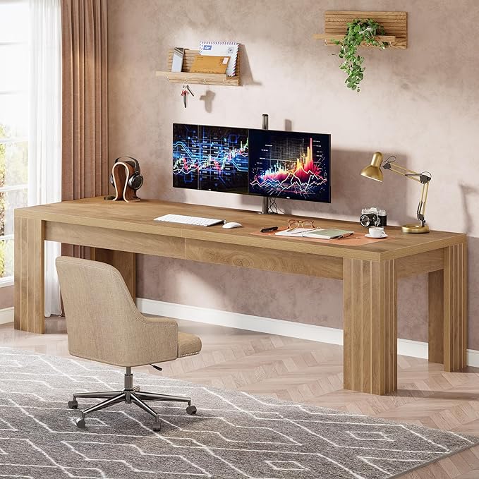 Tribesigns 78.7-Inch Extra Long Computer Desk Two Person Desk Double Gaming Table for 2 People Workstaion for Home Office Rustic Brown (Set of 2)