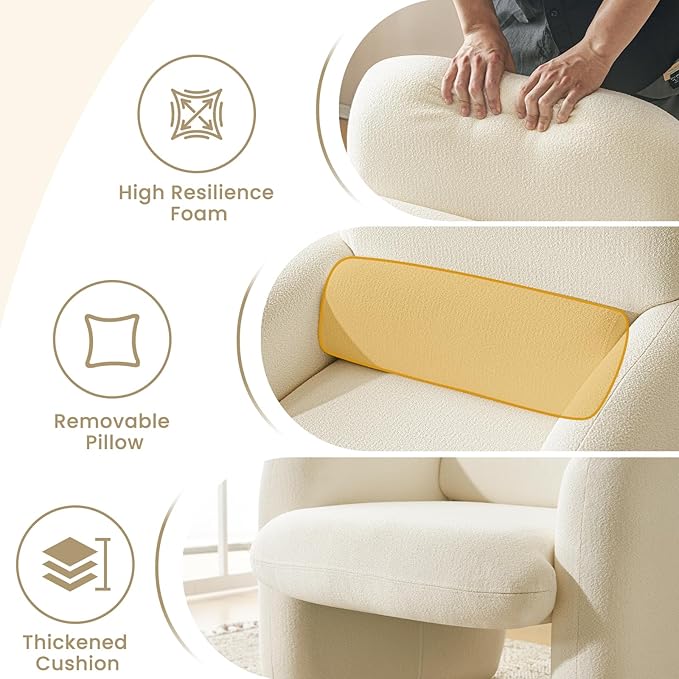 Furniliving 30.5 Accent Chair Set of 2 Modern Chenille Fabric Armchair for Living Room Comfy Upholstered Reading Accent Chairs for Bedroom Single Sofa Chair with Wood Legs White
