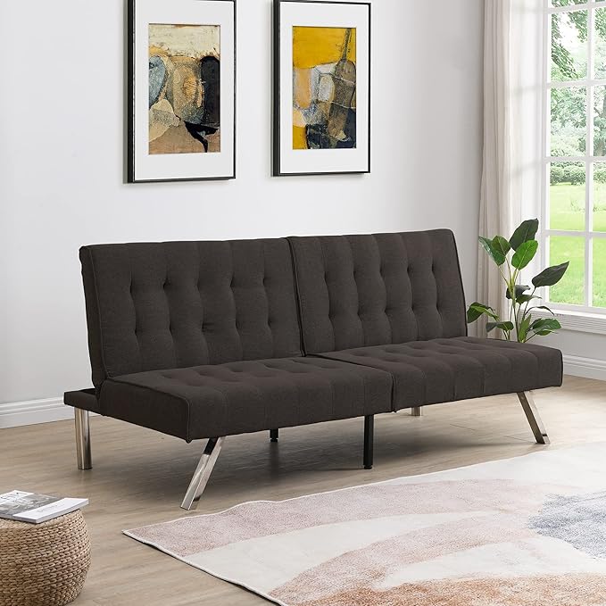 Sofa Adjustable Couch Sleeper Sofa Bed for Living RoomLoveseat Upholstered Modern Convertible FutonFaux Linen Espresso