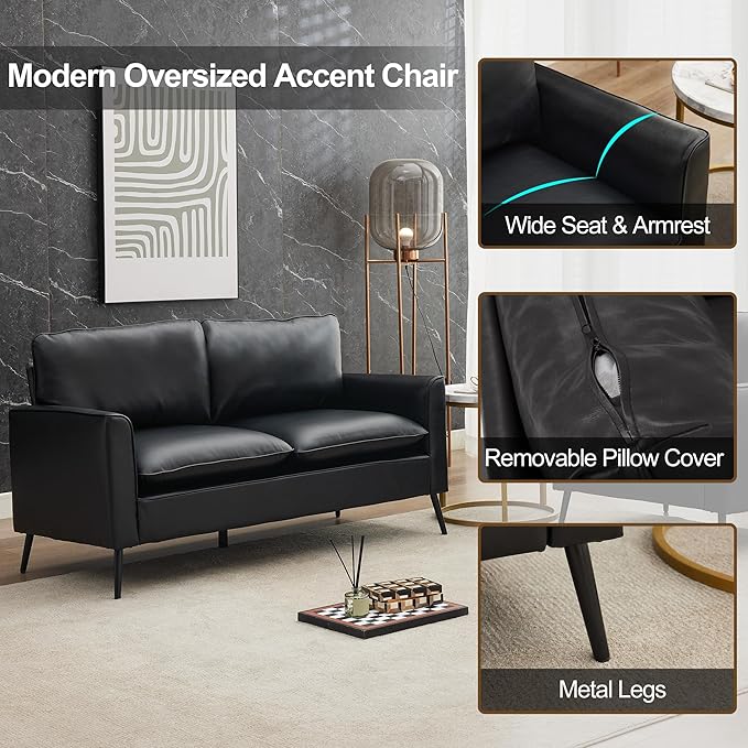 Okeysen Modern Leather Loveseat Set Upholstered Couch for Guest Mid-Century Accent Chairs for Living Room Comfy Couches for Small Spaces Sofa Chair Reading Chair for Waiting Room.